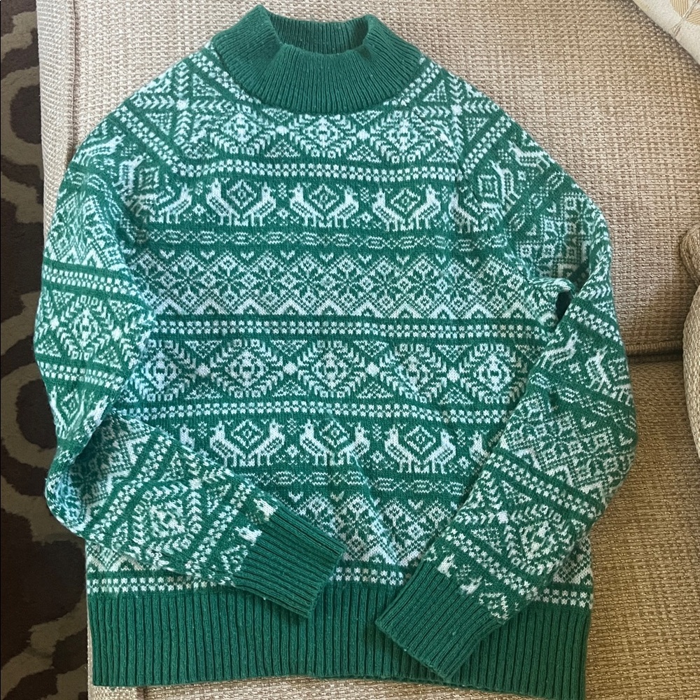 Green J Crew holiday sweater